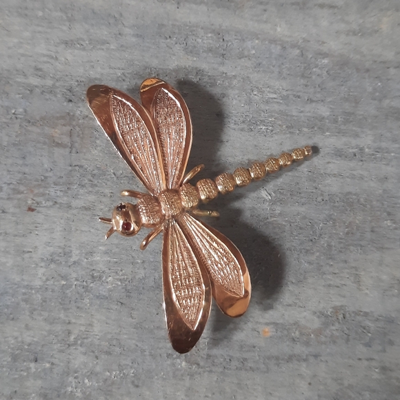 Vintage 18K Yellow Gold Ruby Custom Dragonfly Brooch Pin - Picture 3 of 15